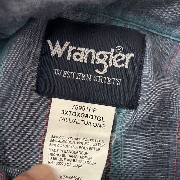 Vintage Wrangler Western Shirt Mens 3XL TALL Striped‎ 90s Pearl Snap Cowboy - Picture 4 of 11